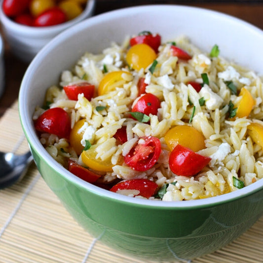 JJS OWN Basil Vinaigrette Tomato Orzo Salad with Feta Cheese