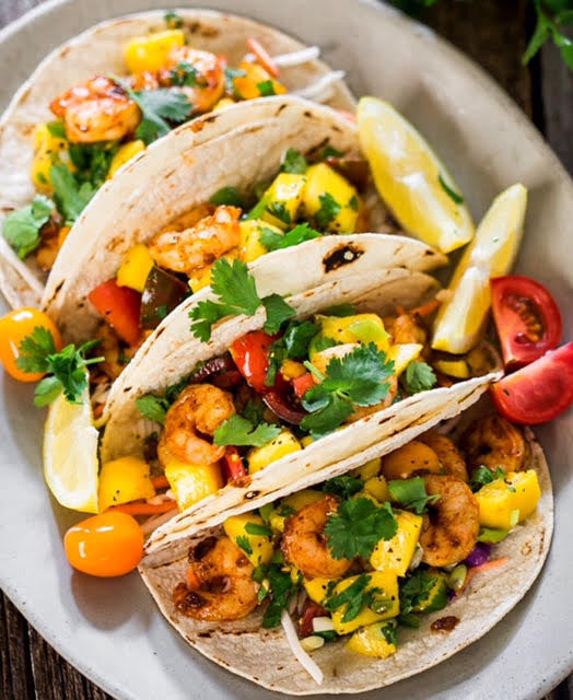 Ginger Soy Shrimp Tacos with Mango Salsa